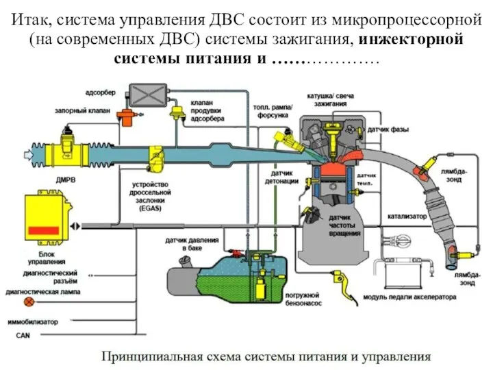 Итак, система управления ДВС состоит из микропроцессорной (на современных ДВС) системы