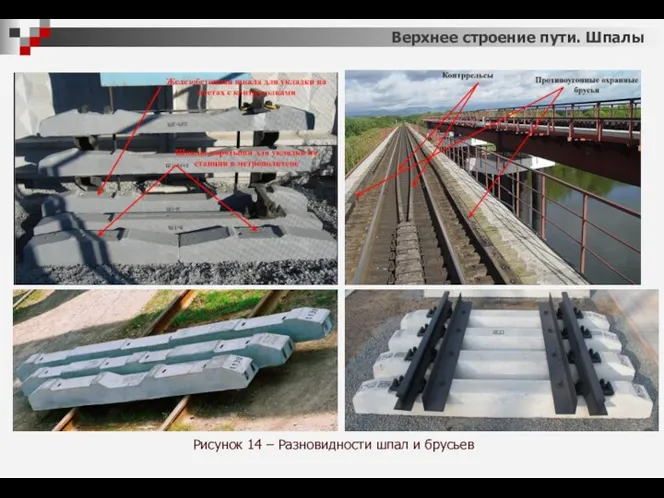 Верхнее строение пути. Шпалы Рисунок 14 – Разновидности шпал и брусьев