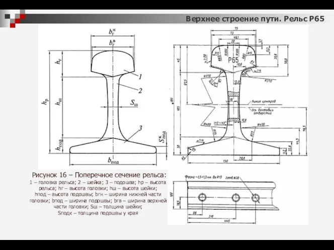 Верхнее строение пути. Рельс Р65 Рисунок 16 – Поперечное сечение рельса: