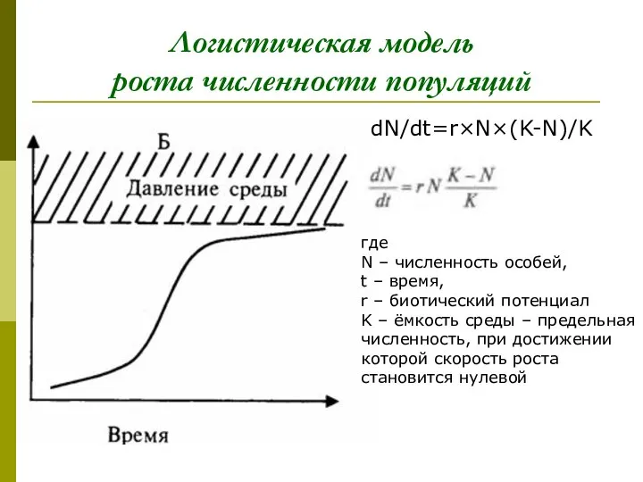 Логистическая модель роста численности популяций где N – численность особей, t