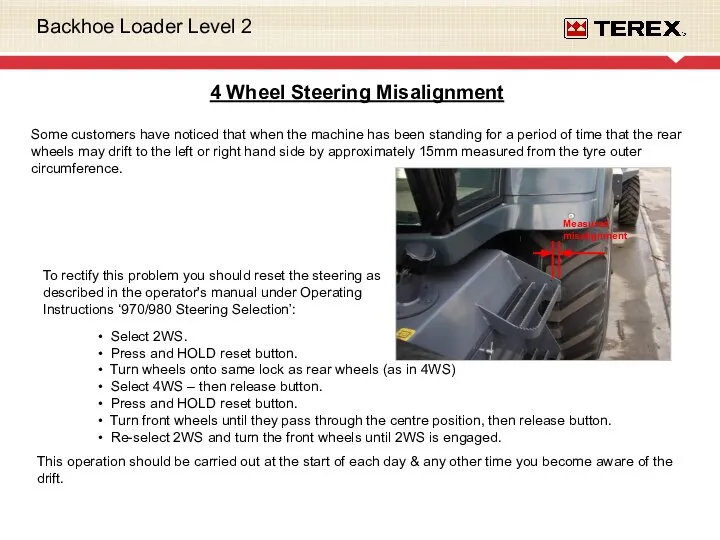 4 Wheel Steering Misalignment Some customers have noticed that when the