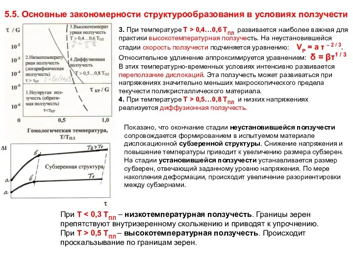 5.5. Основные закономерности структурообразования в условиях ползучести 3. При температуре Т