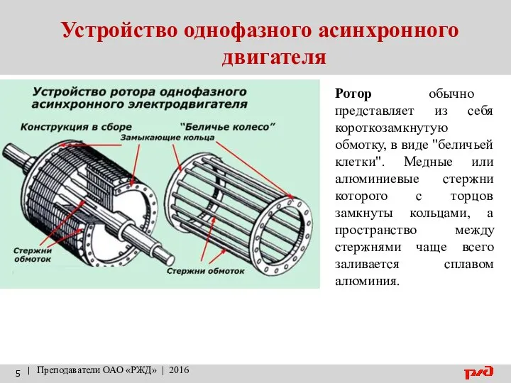 Устройство однофазного асинхронного двигателя | Преподаватели ОАО «РЖД» | 2016 Ротор