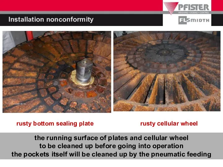 Installation nonconformity the running surface of plates and cellular wheel to