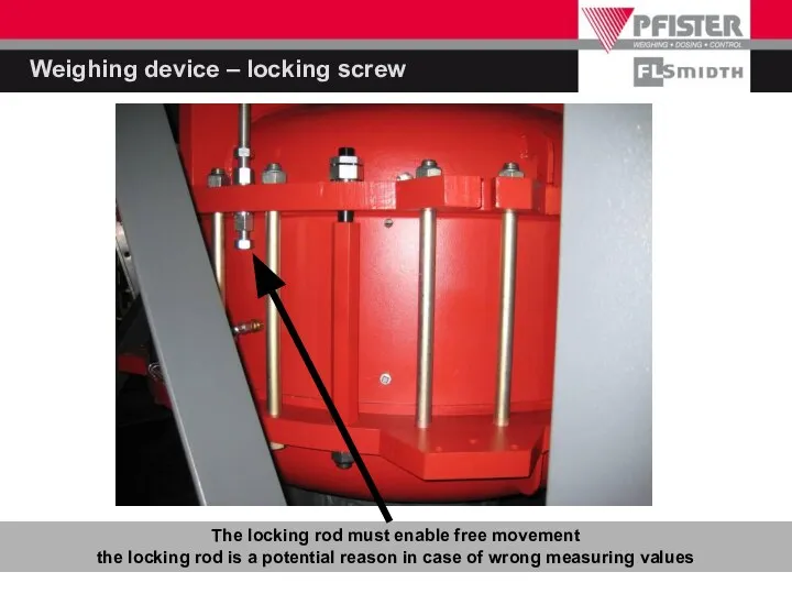 Weighing device – locking screw The locking rod must enable free