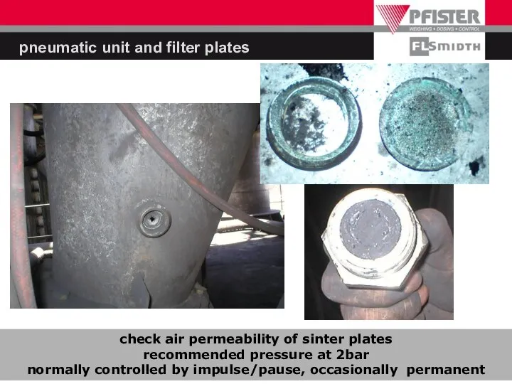 pneumatic unit and filter plates check air permeability of sinter plates