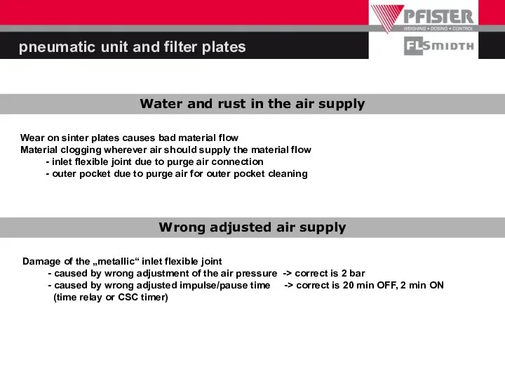 pneumatic unit and filter plates Water and rust in the air