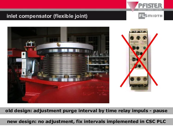 inlet compensator (flexible joint) old design: adjustment purge interval by time