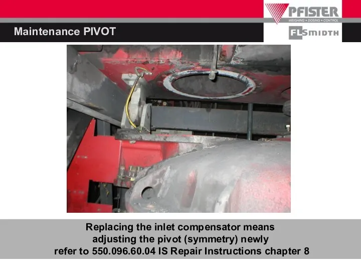 Maintenance PIVOT Replacing the inlet compensator means adjusting the pivot (symmetry)