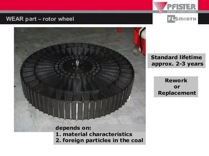 WEAR part – rotor wheel Standard lifetime approx. 2-3 years depends