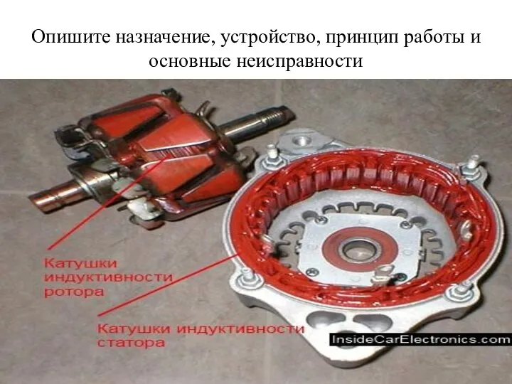 Опишите назначение, устройство, принцип работы и основные неисправности