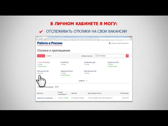 В ЛИЧНОМ КАБИНЕТЕ Я МОГУ: ОТСЛЕЖИВАТЬ ОТКЛИКИ НА СВОИ ВАКАНСИИ
