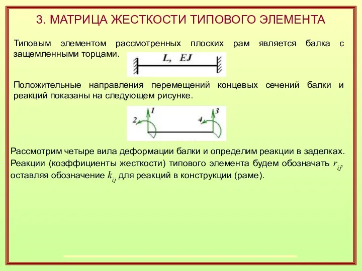 3. МАТРИЦА ЖЕСТКОСТИ ТИПОВОГО ЭЛЕМЕНТА Типовым элементом рассмотренных плоских рам является