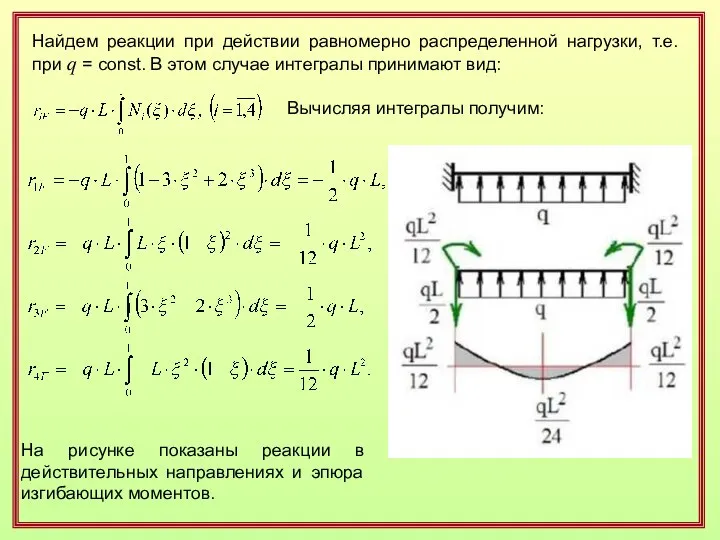 Найдем реакции при действии равномерно распределенной нагрузки, т.е. при q =