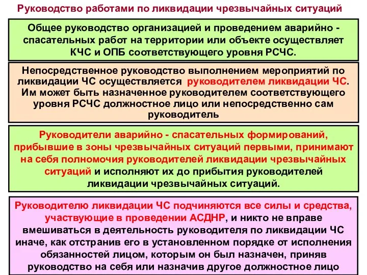 Руководство работами по ликвидации чрезвычайных ситуаций Общее руководство организацией и проведением