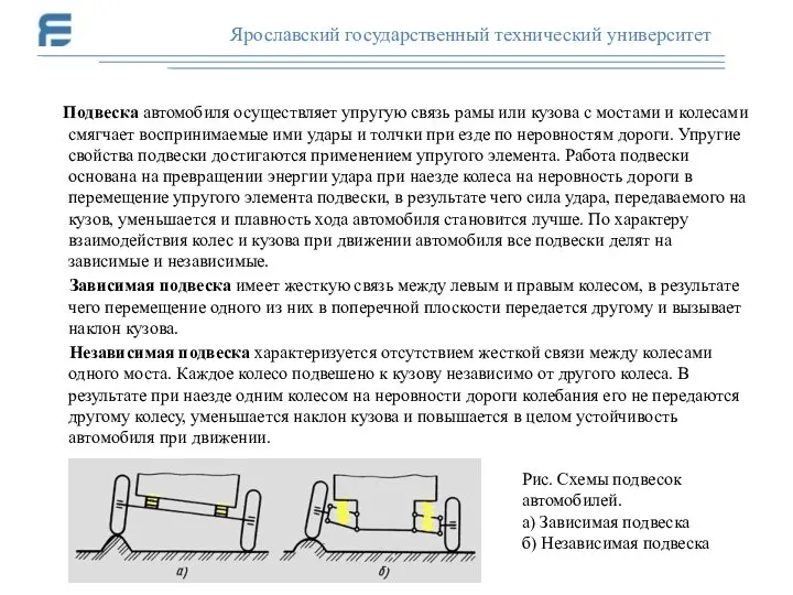 Подвеска автомобиля осуществляет упругую связь рамы или кузова с мостами и