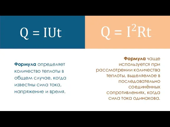 Q = IUt Формула определяет количество теплоты в общем случае, когда