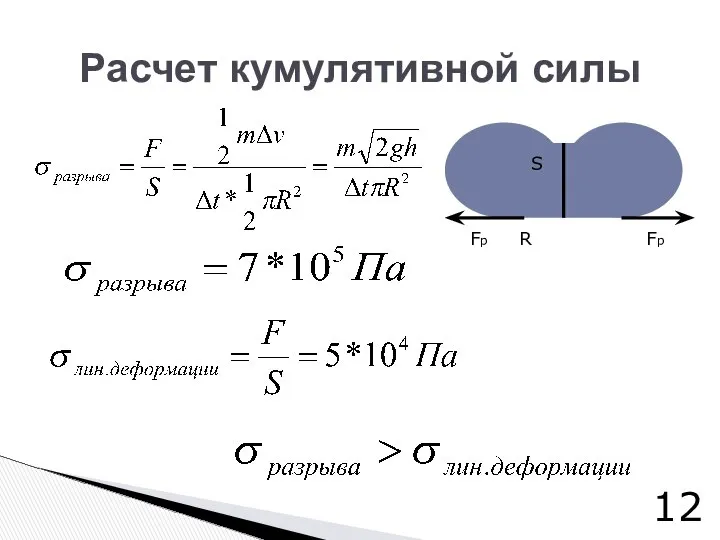 Расчет кумулятивной силы