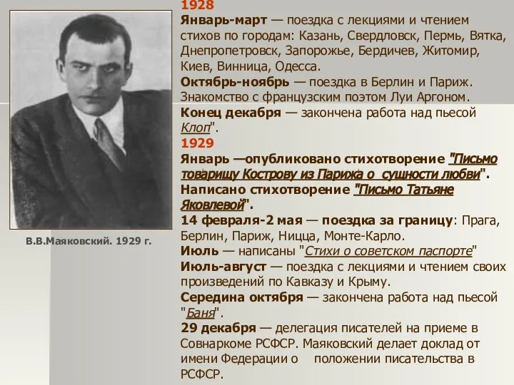 1928 Январь-март — поездка с лекциями и чтением стихов по городам: