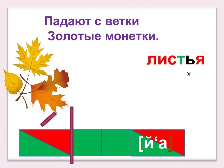 Падают с ветки Золотые монетки. листья [й‘а] Х