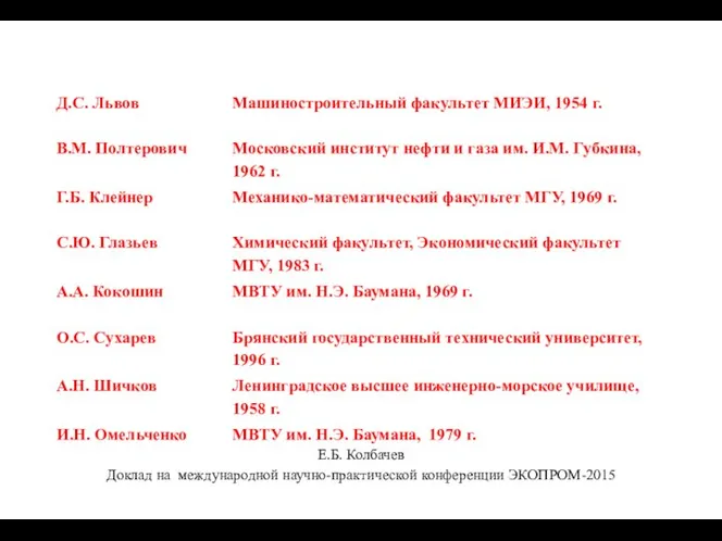 Е.Б. Колбачев Доклад на международной научно-практической конференции ЭКОПРОМ-2015