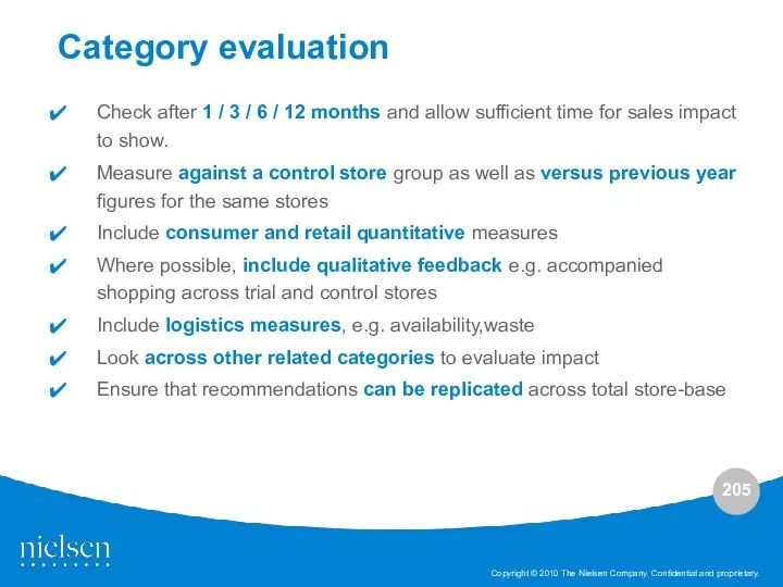 Category evaluation Check after 1 / 3 / 6 / 12