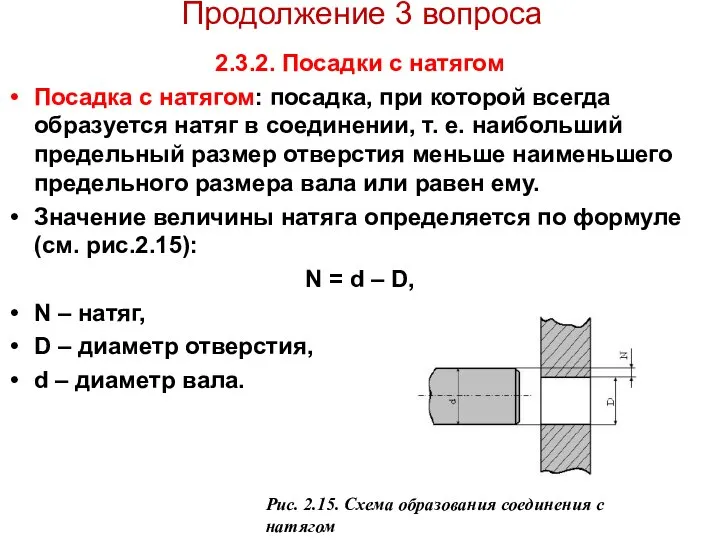 Продолжение 3 вопроса 2.3.2. Посадки с натягом Посадка с натягом: посадка,