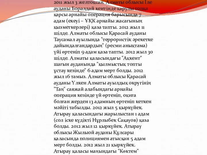 Қазақстандағы терроризм 2011 жыл 12 қараша. Таразда "жиһадшы" деп аталған Мақсат