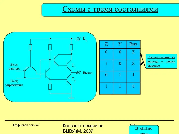 Конспект лекций по БЦВУиМ, 2007 Схемы с тремя состояниями T1 T2