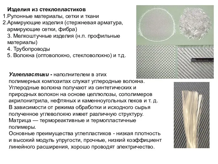 Изделия из стеклопластиков Рулонные материалы, сетки и ткани Армирующие изделия (стержневая