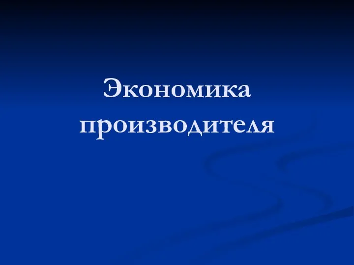 Экономика производителя. Бизнес и предпринимательство