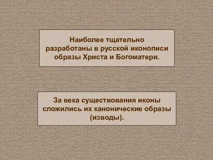 Наиболее тщательно разработаны в русской иконописи образы Христа и Богоматери. За