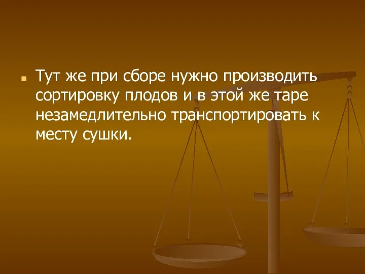 Тут же при сборе нужно производить сортировку плодов и в этой