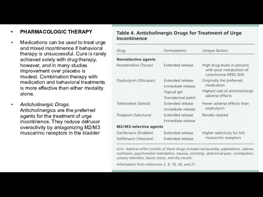 PHARMACOLOGIC THERAPY Medications can be used to treat urge and mixed