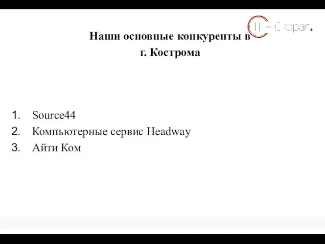 Наши основные конкуренты в г. Кострома Примеры КПЭ Source44 Компьютерные сервис Headway Айти Ком