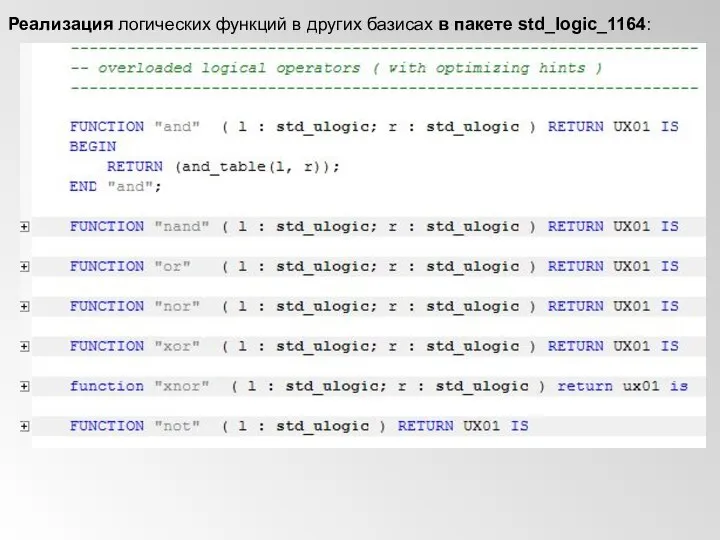 Реализация логических функций в других базисах в пакете std_logic_1164: