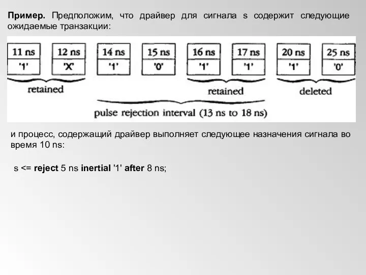 Пример. Предположим, что драйвер для сигнала s содержит следующие ожидаемые транзакции: