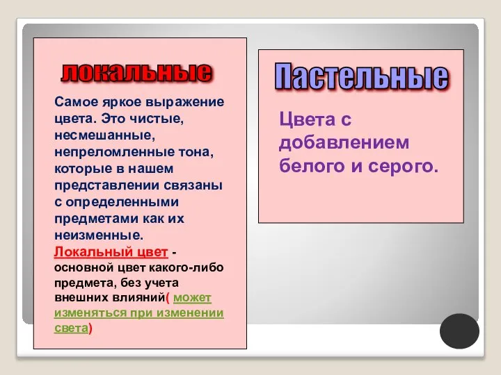 локальные Самое яркое выражение цвета. Это чистые, несмешанные, непреломленные тона, которые