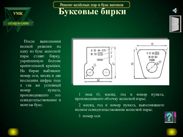 Буксовые бирки После выполнения полной ревизии на одну из букс колесной