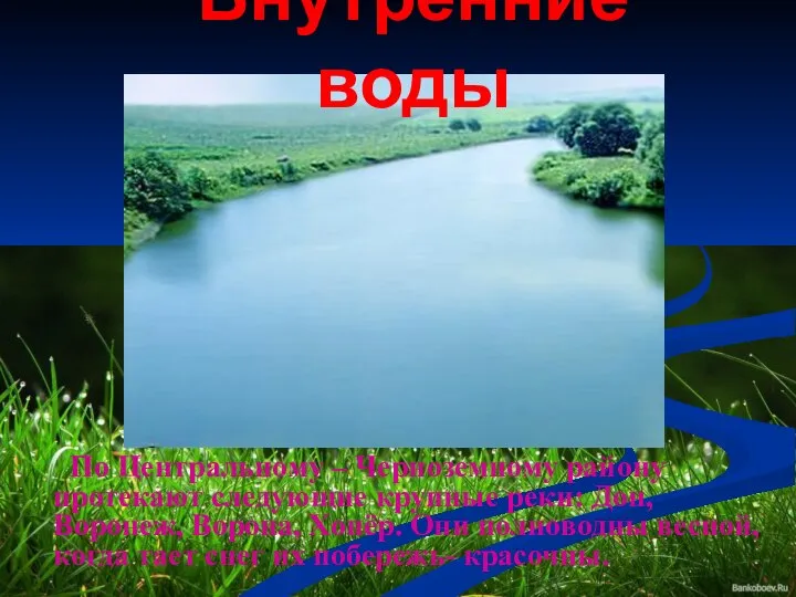 Внутренние воды По Центральному – Черноземному району протекают следующие крупные реки: