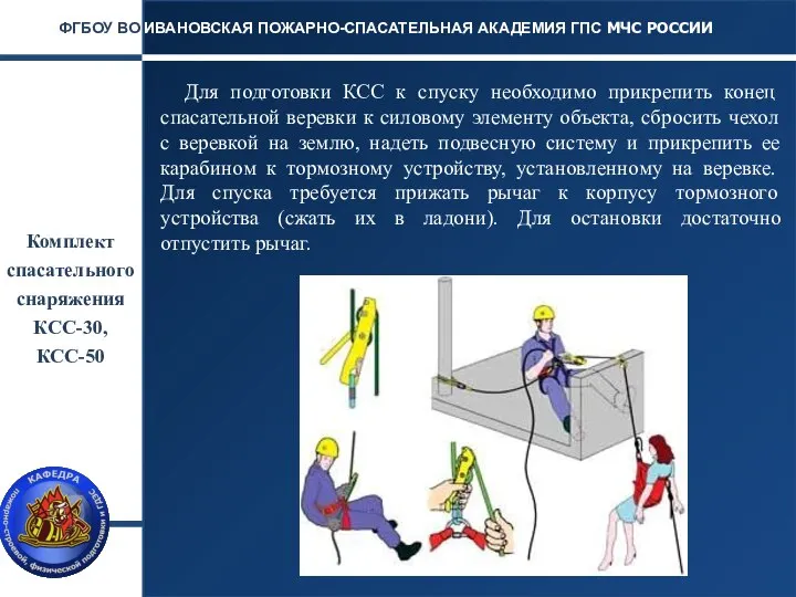 Комплект спасательного снаряжения КСС-30, КСС-50 ИВАНОВСКАЯ ПОЖАРНО-СПАСАТЕЛЬНАЯ АКАДЕМИЯ ГПС МЧС РОССИИ