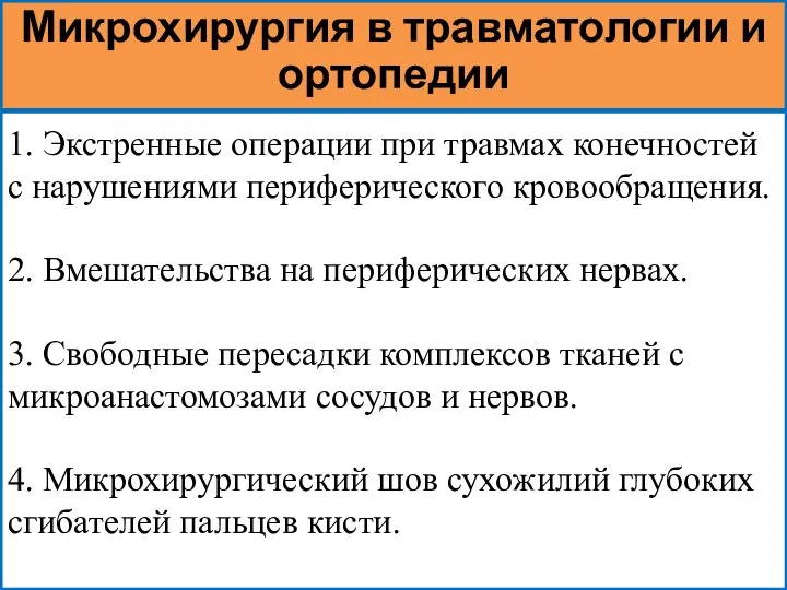 1. Экстренные операции при травмах конечностей с нарушениями периферического кровообращения. 2.