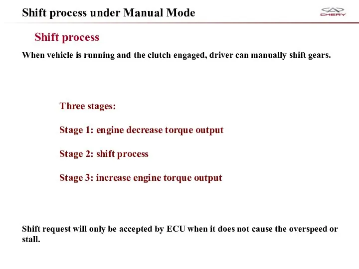 Shift process under Manual Mode Shift process When vehicle is running