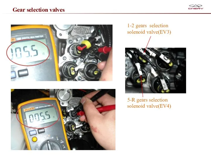 Gear selection valves 1-2 gears selection solenoid valve(EV3) 5-R gears selection solenoid valve(EV4)