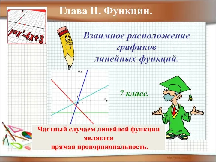 Глава II. Функции. Частный случаем линейной функции является прямая пропорциональность.