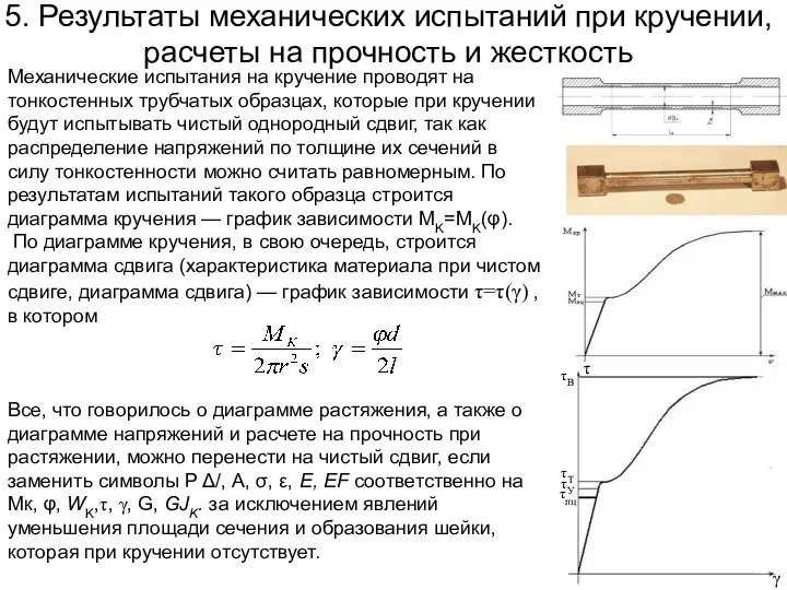 5. Результаты механических испытаний при кручении, расчеты на прочность и жесткость