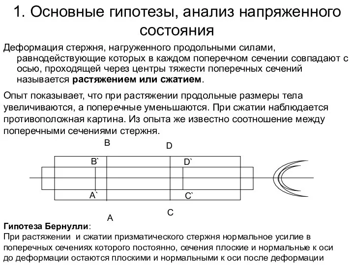 1. Основные гипотезы, анализ напряженного состояния Деформация стержня, нагруженного продольными силами,