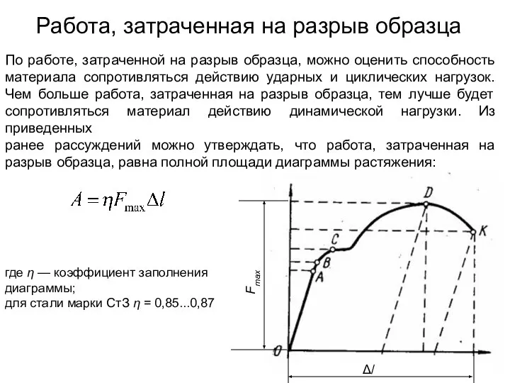 Работа, затраченная на разрыв образца По работе, затраченной на разрыв образца,