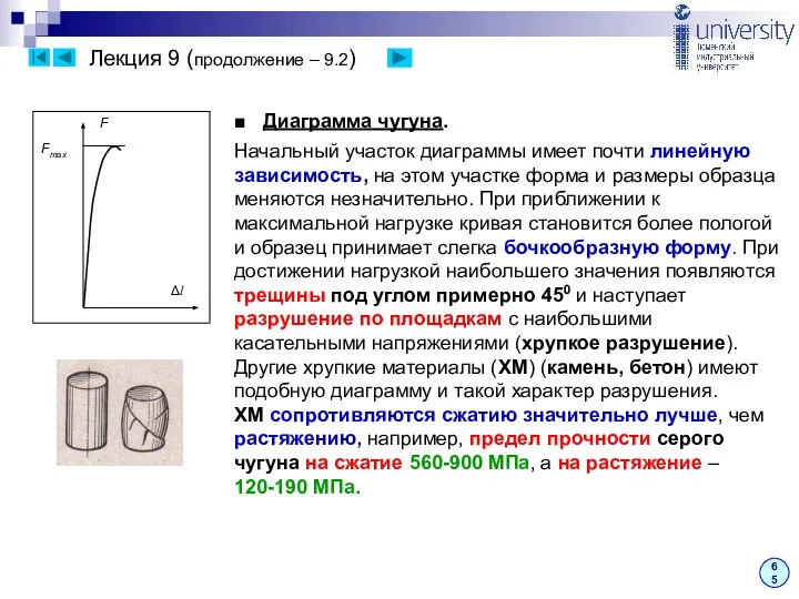 Лекция 9 (продолжение – 9.2) 65 ■ Диаграмма чугуна. Начальный участок