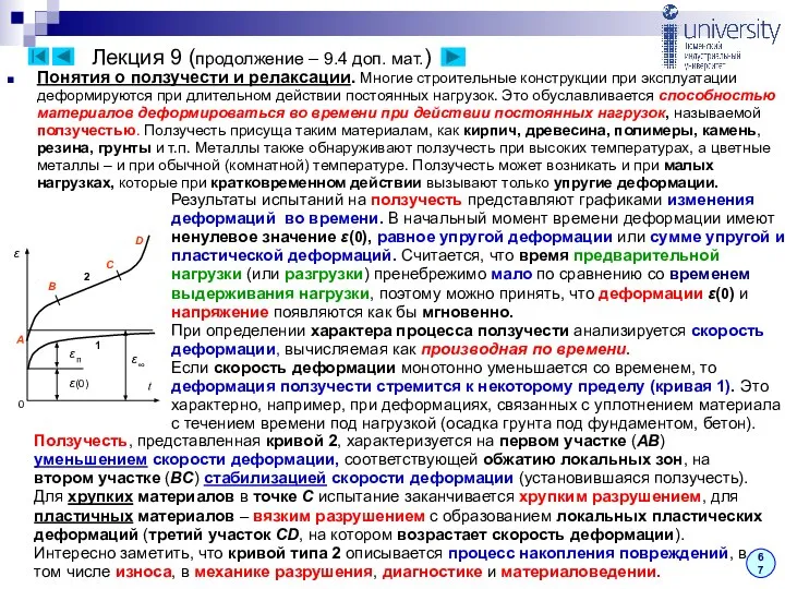 Лекция 9 (продолжение – 9.4 доп. мат.) Понятия о ползучести и